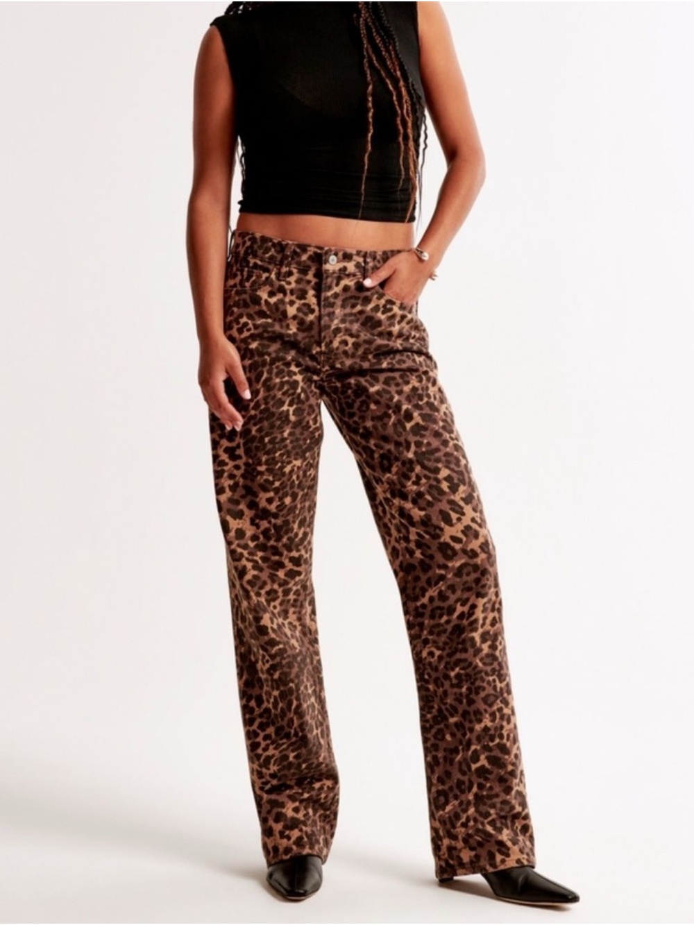 Abercrombie & Fitch Leopard-Print Wide-Leg Jeans - Brown